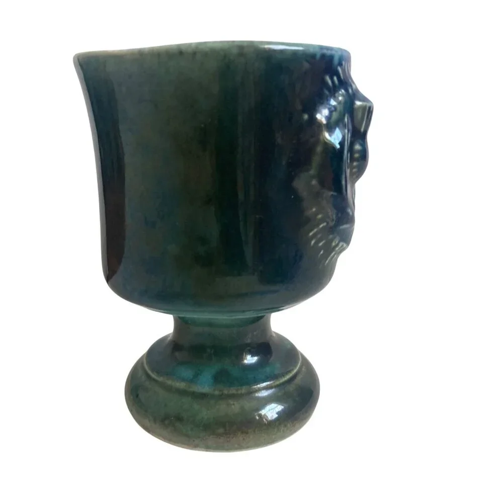 Vintage Thistle Goblet Crest Ceramics Scotland Blue Green Mini Vase Mid Century